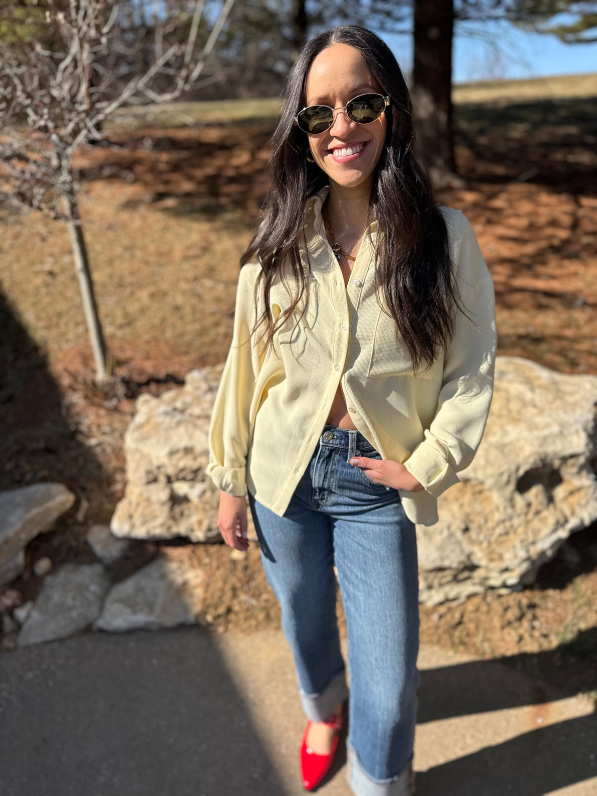 Butter Yellow Oversized Button Up Shirt