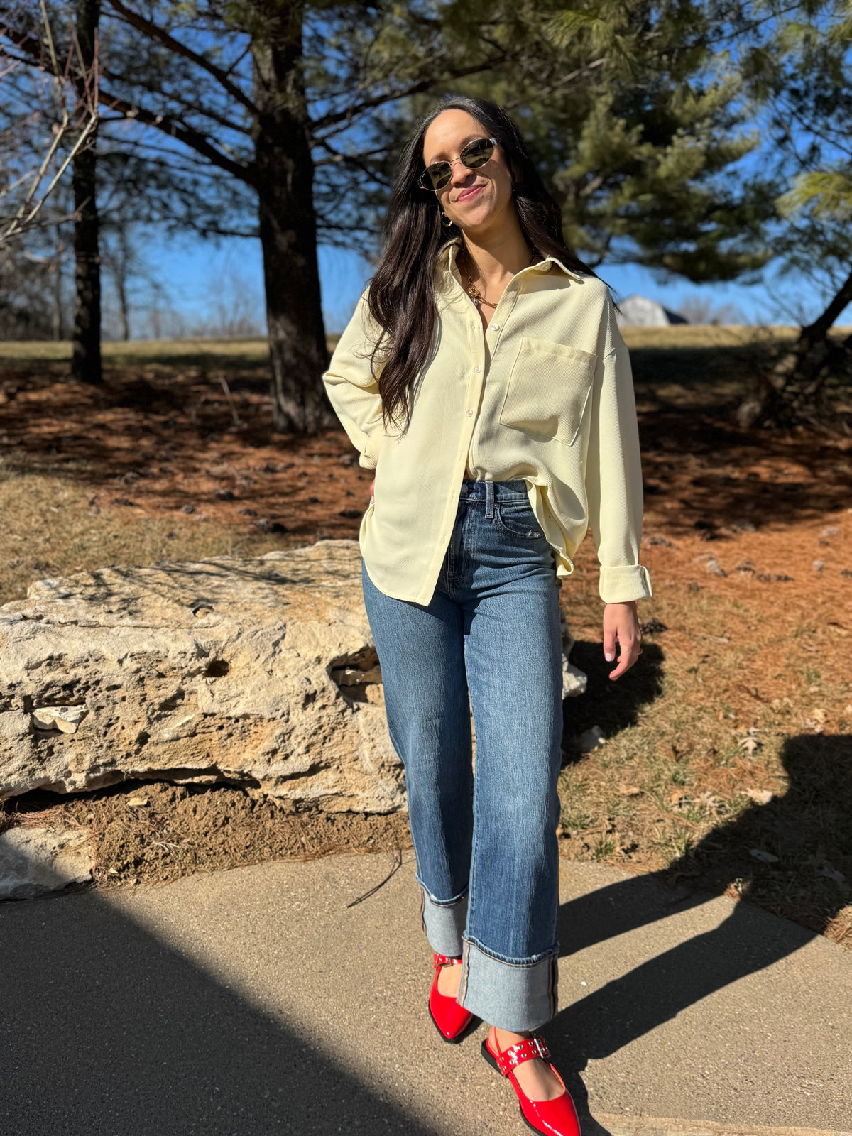 Butter Yellow Oversized Button Up Shirt