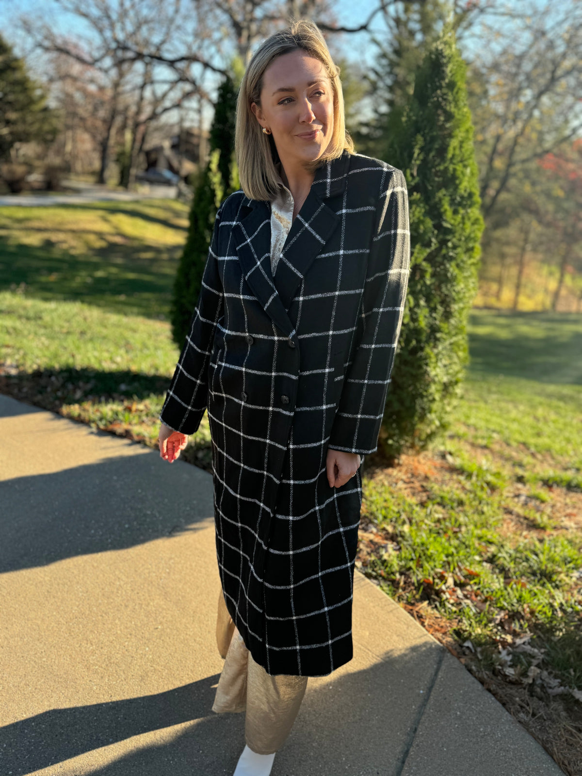 Black and White Double Breasted Coat