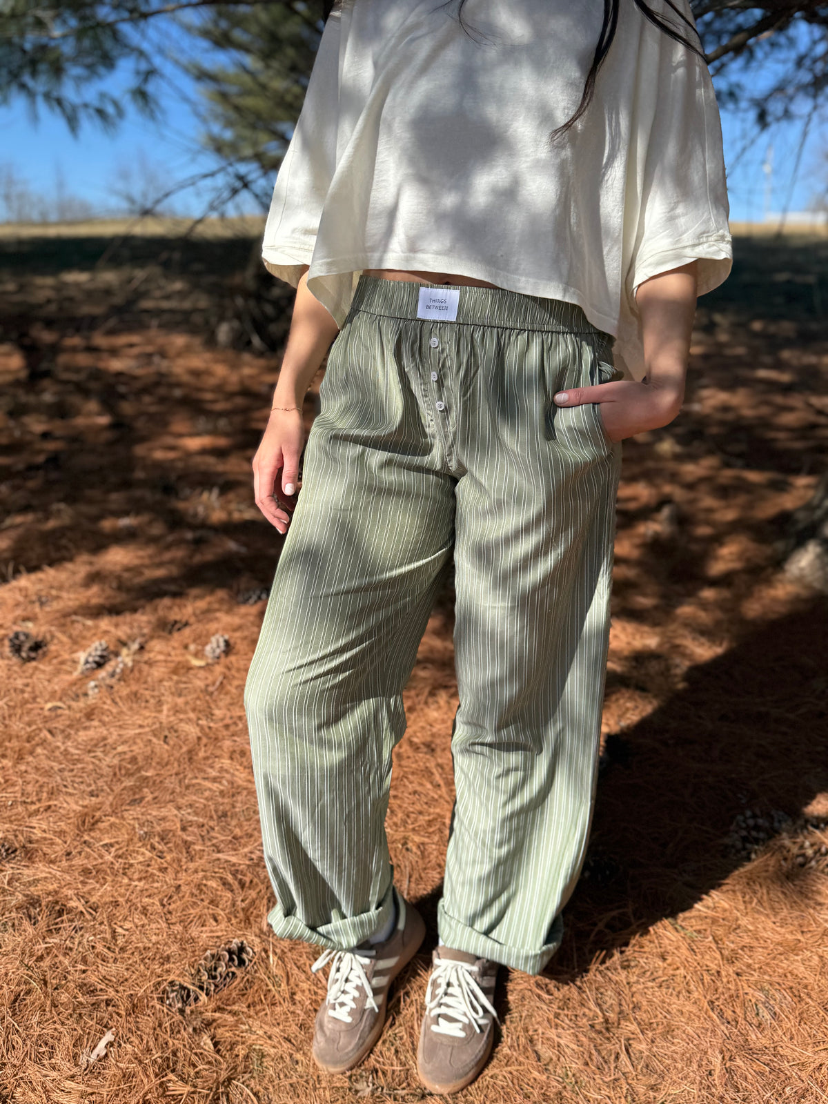 Olive Striped Pajama Lounge Pants