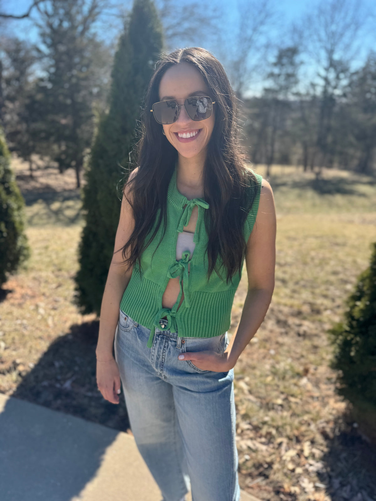 Green Tie Front Sweater Vest