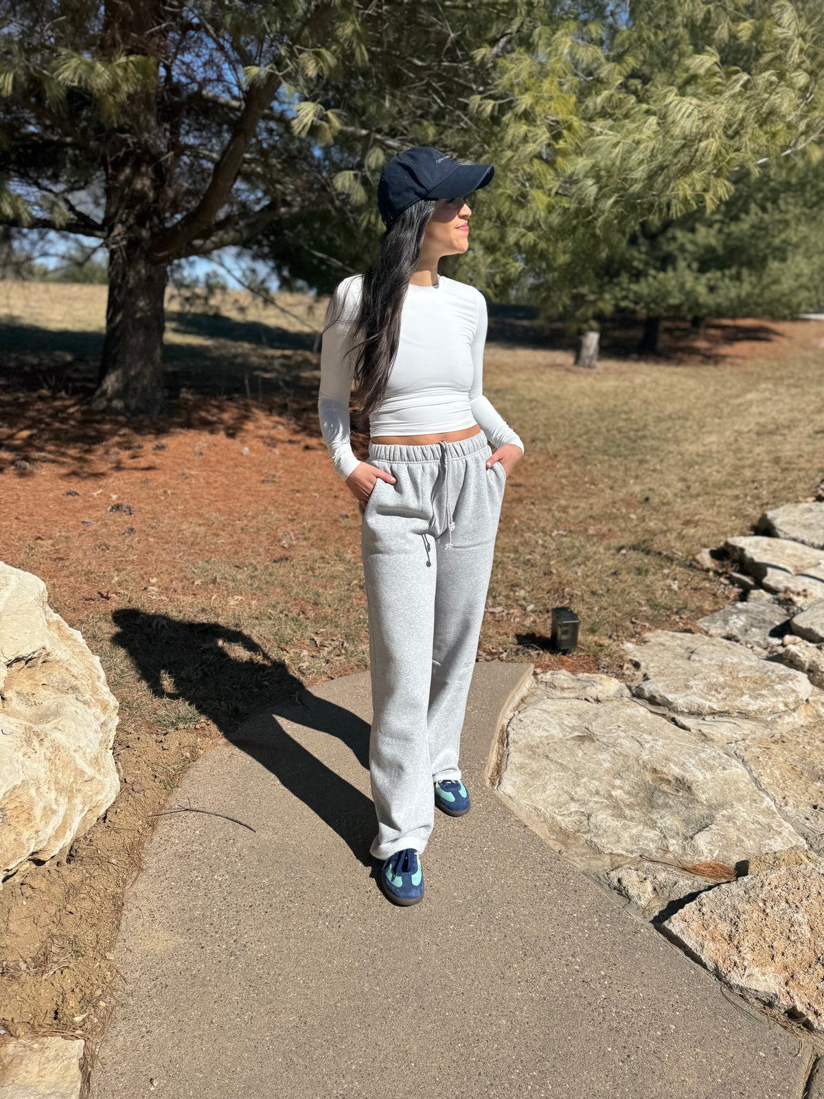 Heather Grey Wide Leg Fleece Sweatpants