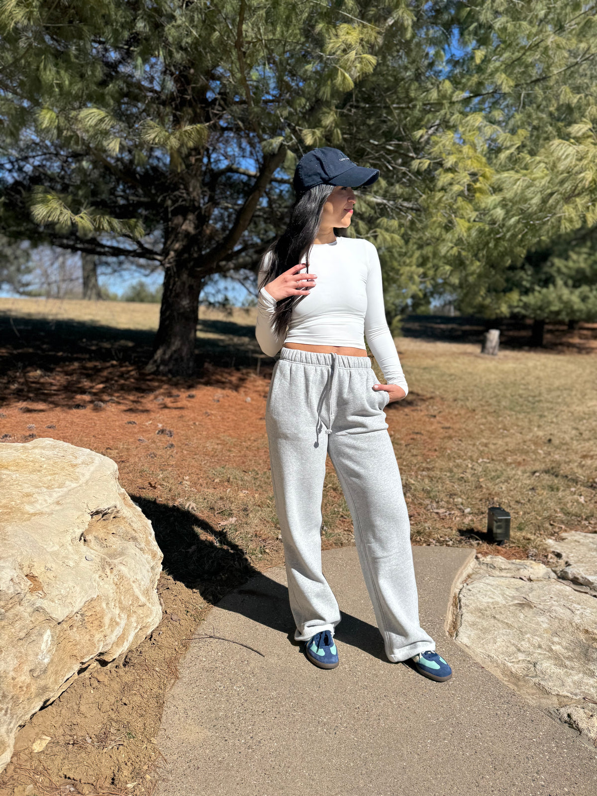 Heather Grey Wide Leg Fleece Sweatpants