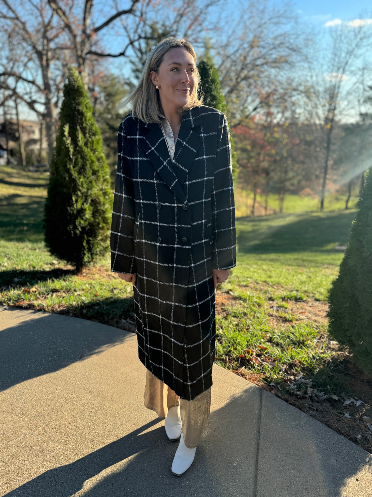 Black and White Double Breasted Coat