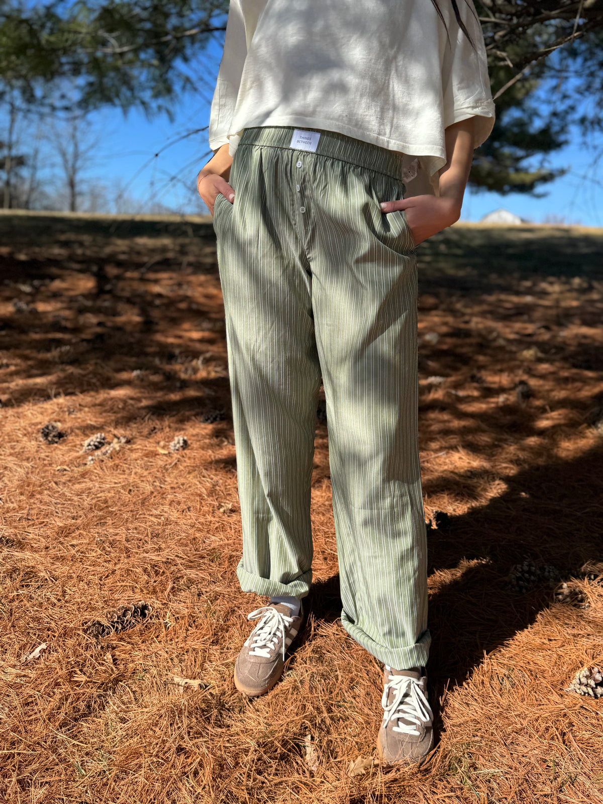 Olive Striped Pajama Lounge Pants