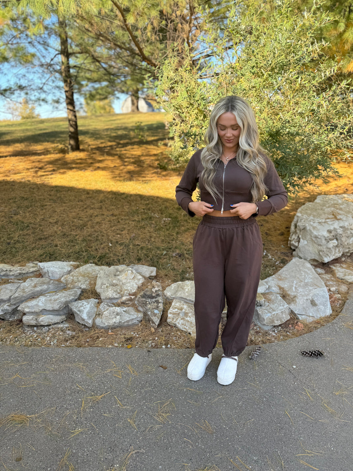 Chocolate Crop Jacket & Jogger Set