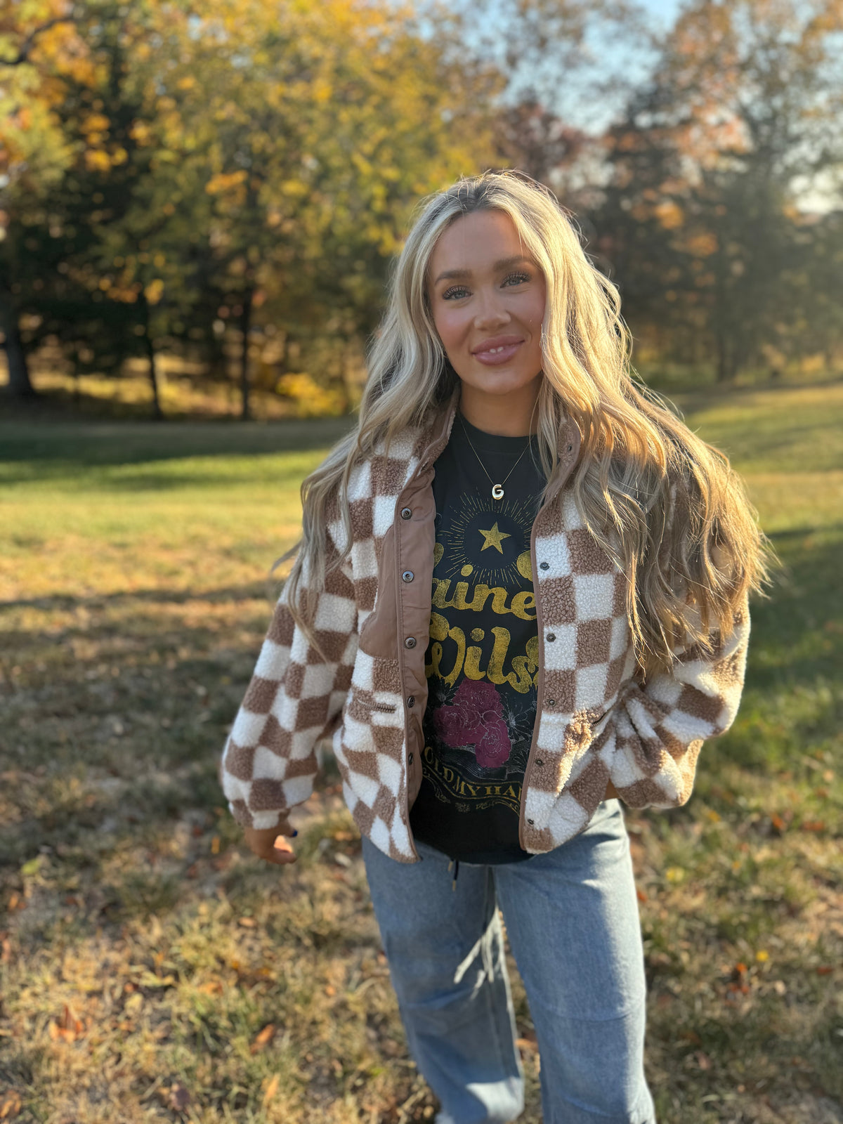 Taupe Checkered Fleece Jacket