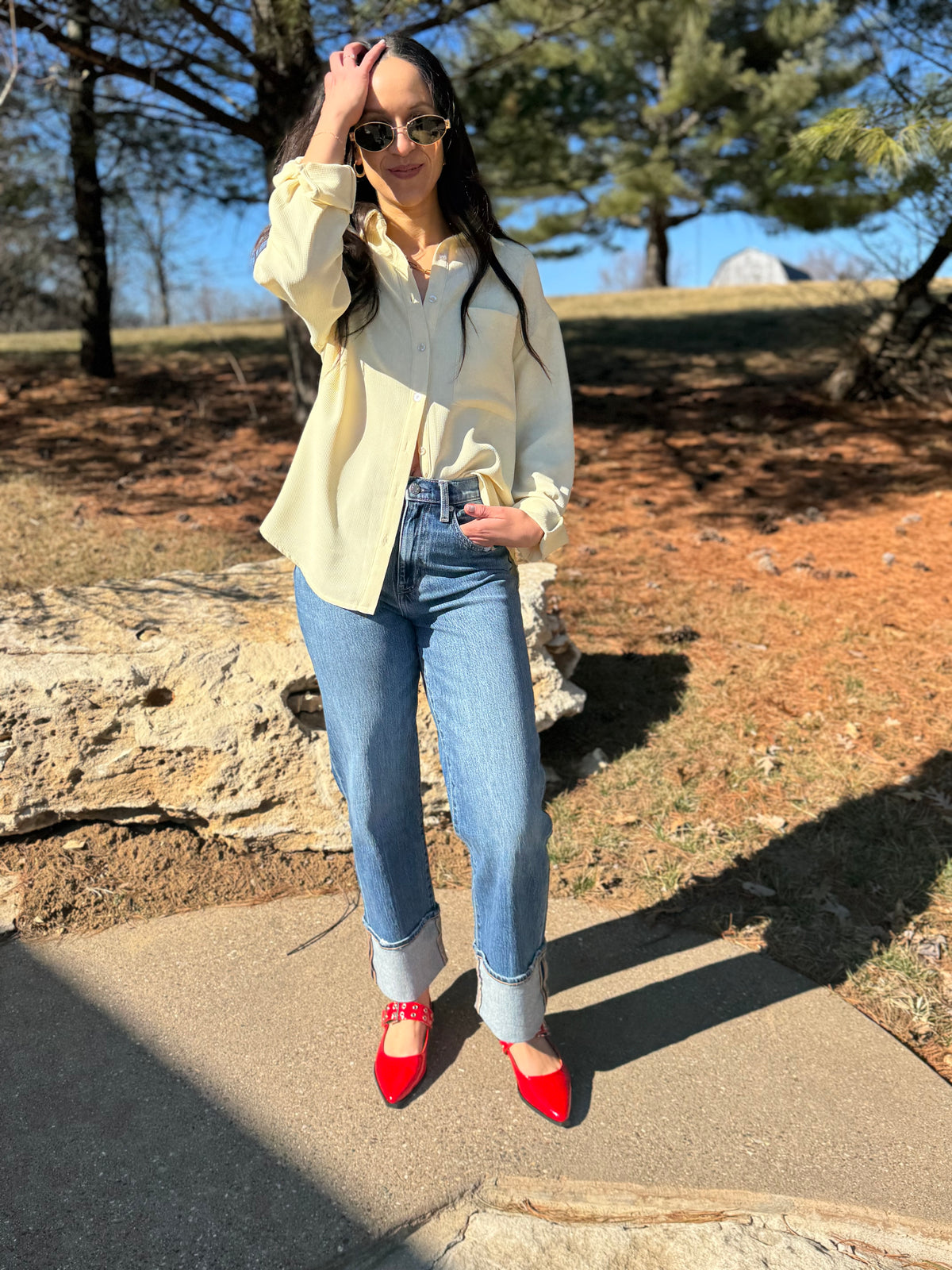 Butter Yellow Oversized Button Up Shirt