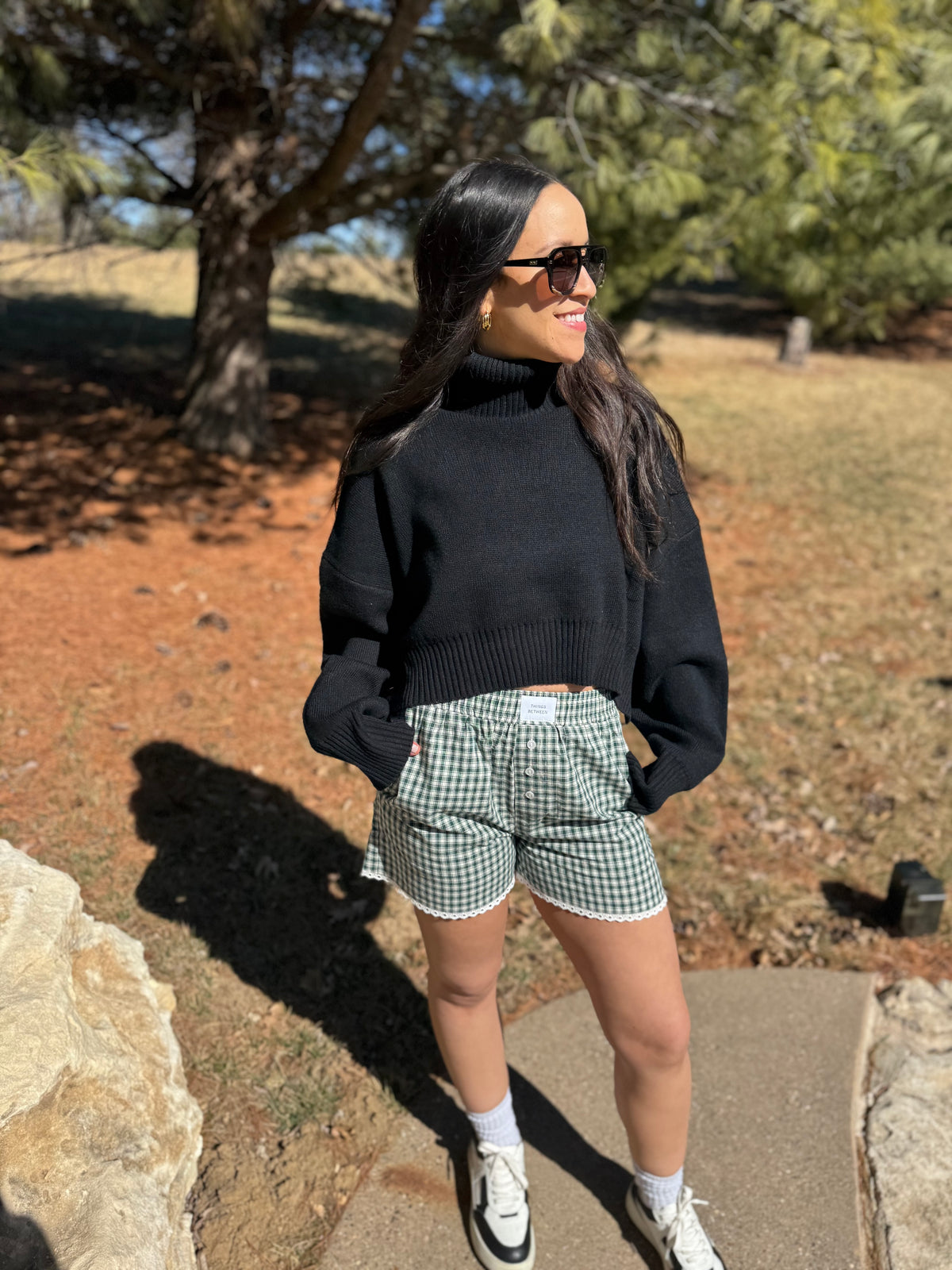 Green Plaid Lace Detail Boxer Shorts