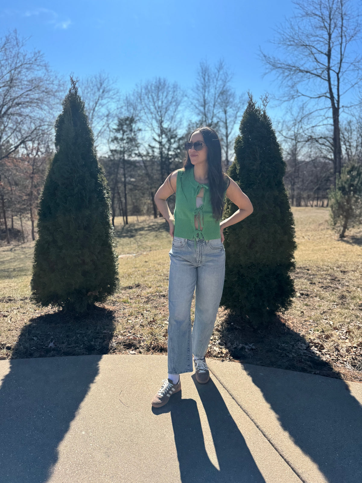 Green Tie Front Sweater Vest