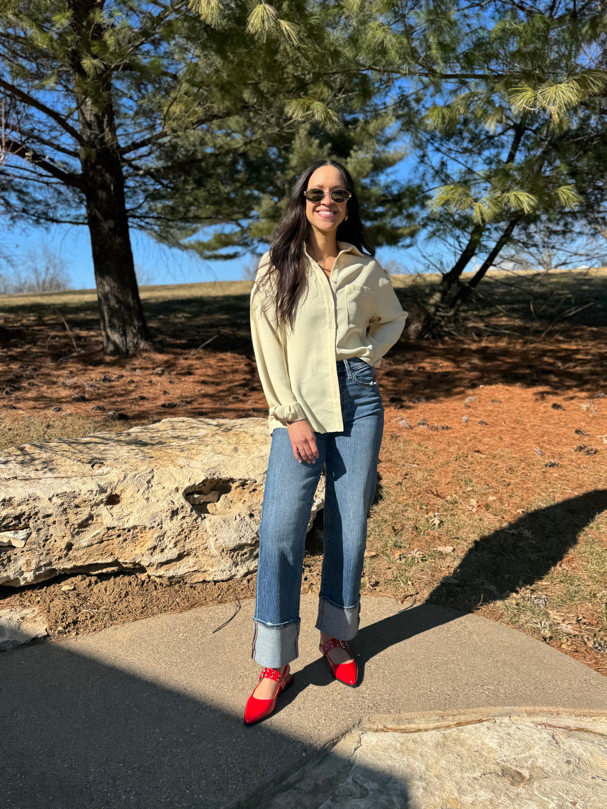 Butter Yellow Oversized Button Up Shirt