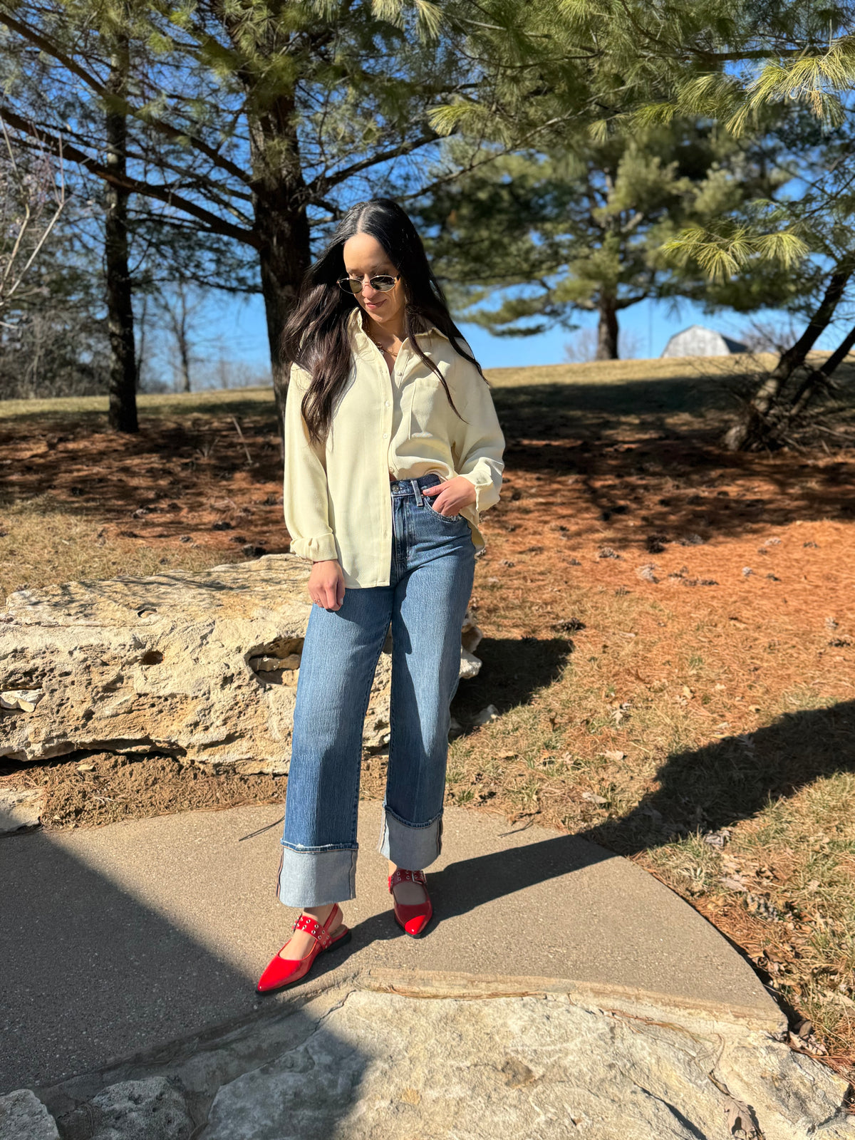 Butter Yellow Oversized Button Up Shirt