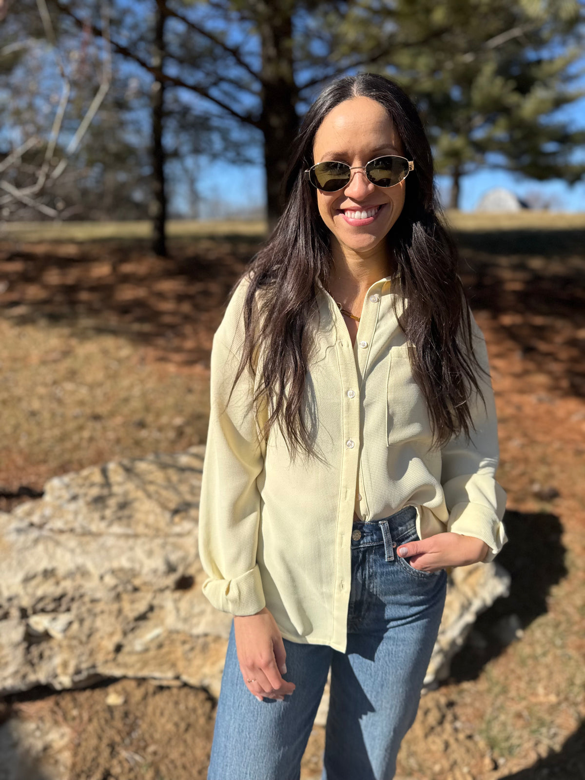 Butter Yellow Oversized Button Up Shirt