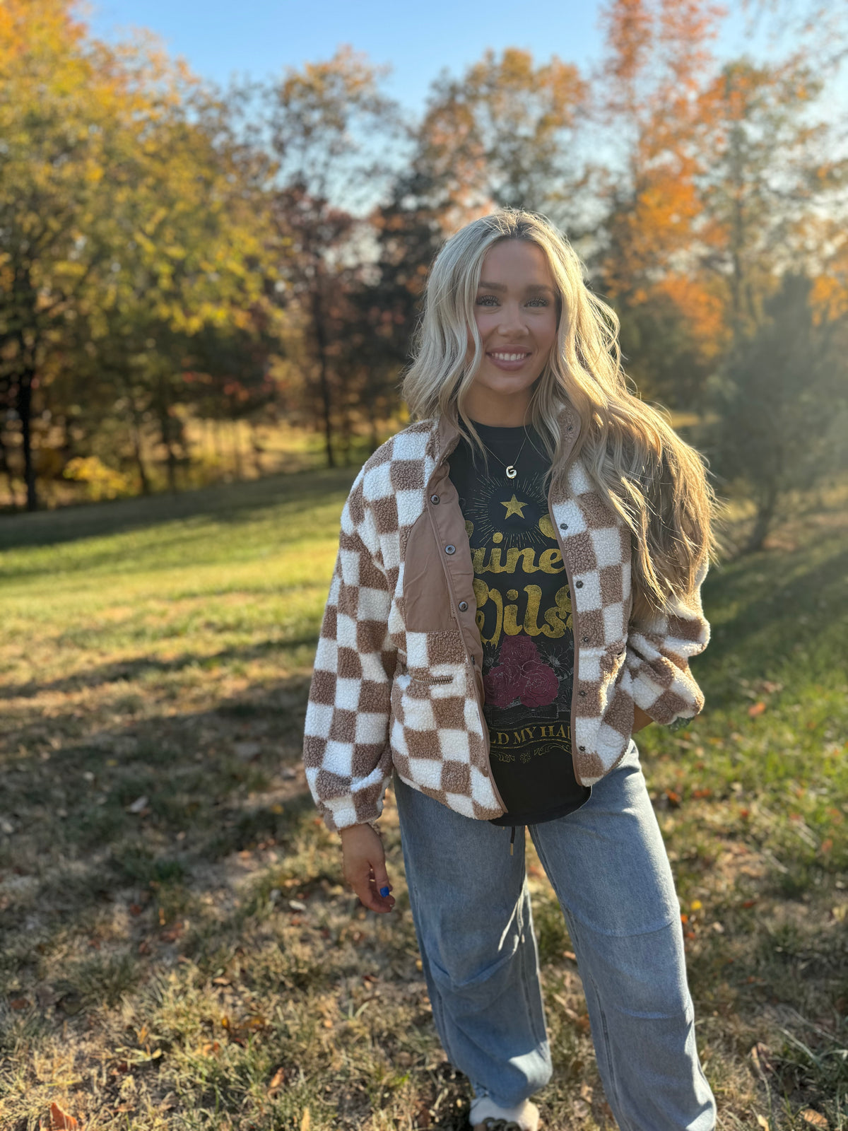 Taupe Checkered Fleece Jacket