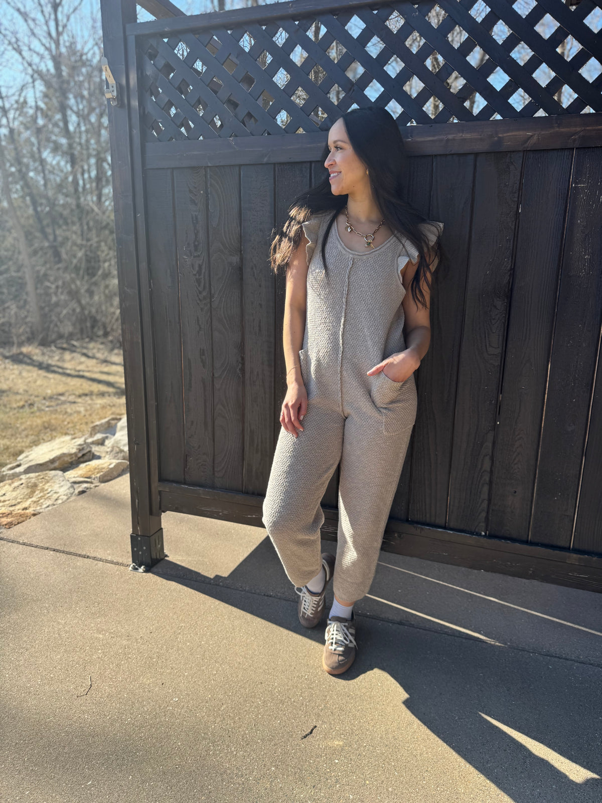 Ruffle Sleeve Knit Jumpsuit