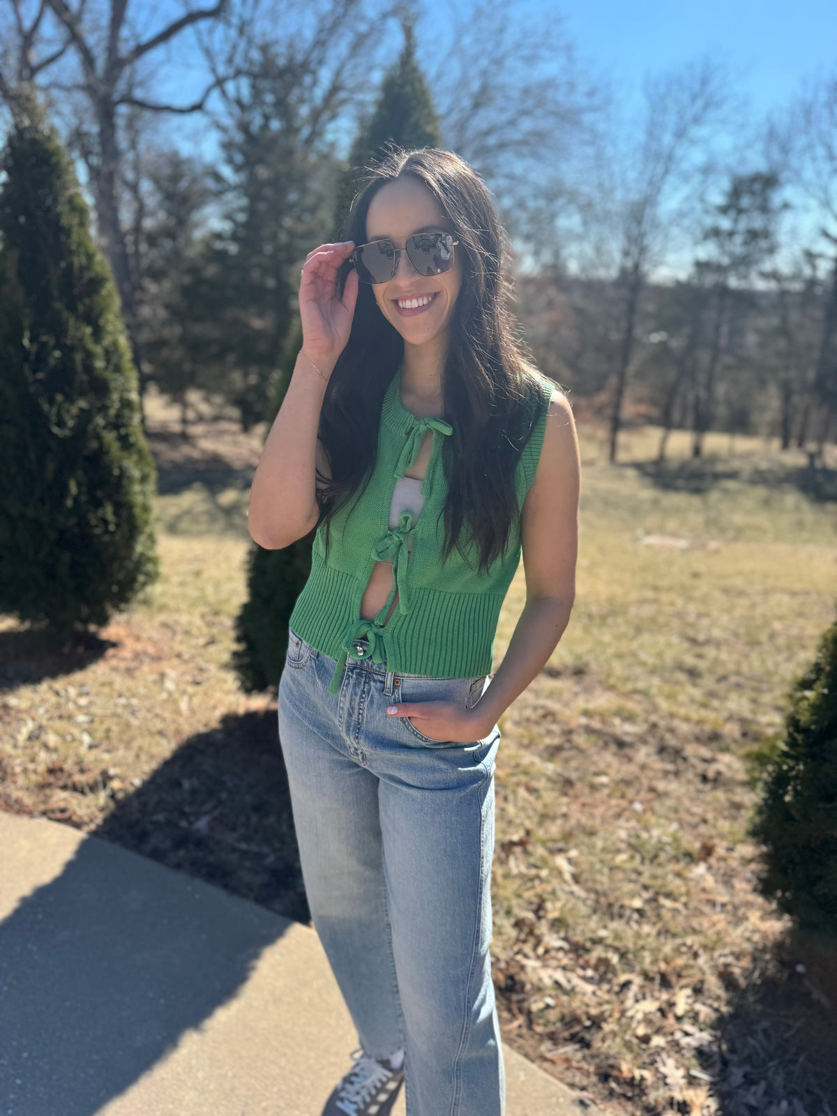 Green Tie Front Sweater Vest