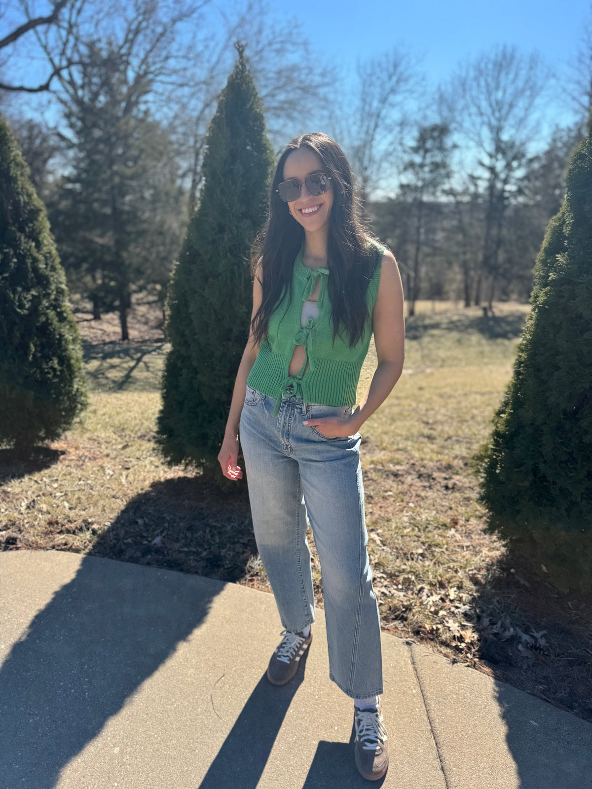 Green Tie Front Sweater Vest