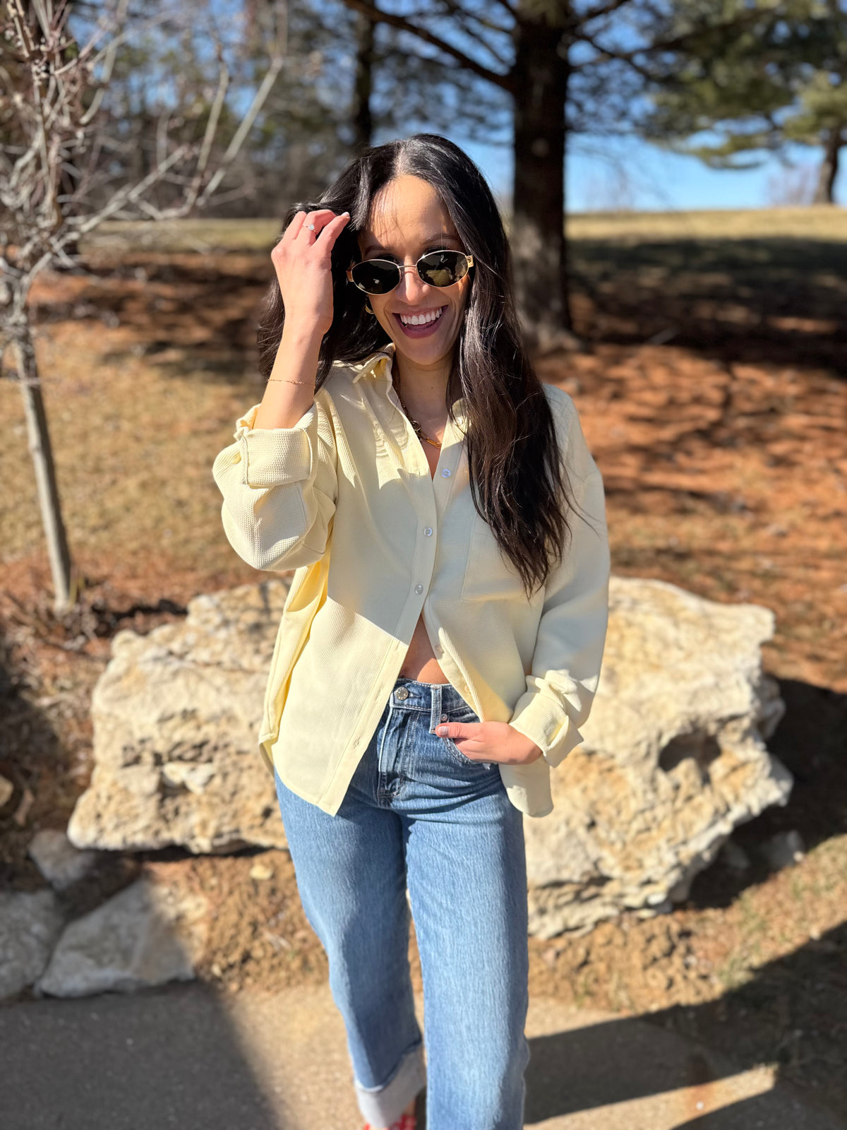 Butter Yellow Oversized Button Up Shirt