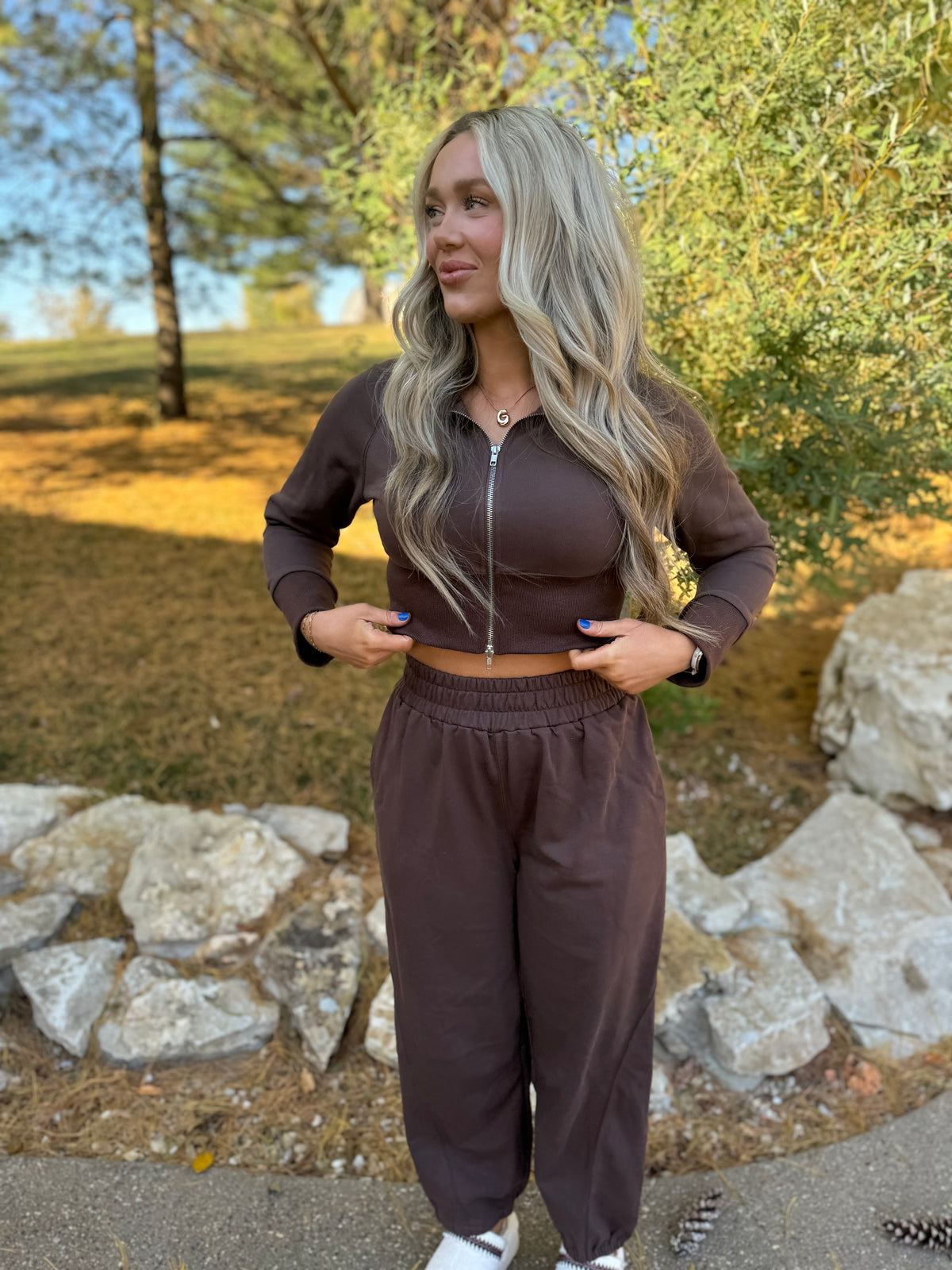 Chocolate Crop Jacket & Jogger Set