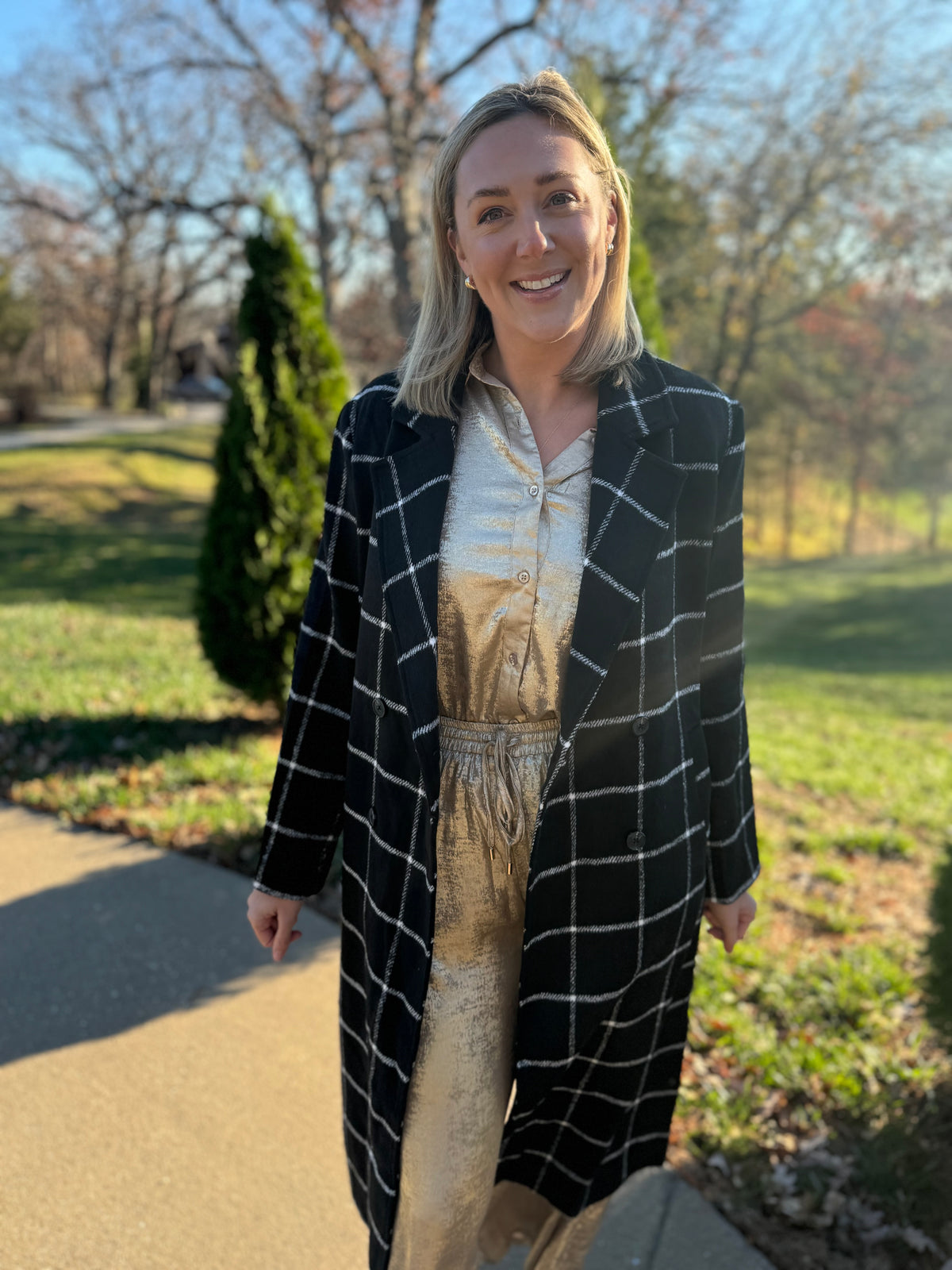 Black and White Double Breasted Coat