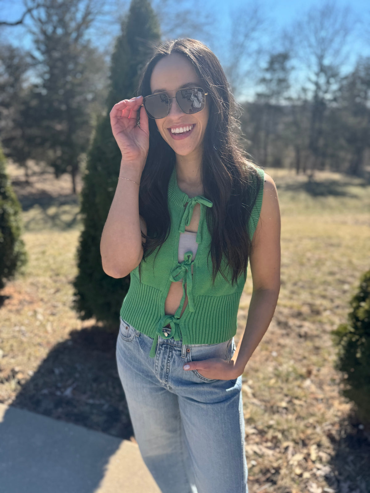 Green Tie Front Sweater Vest