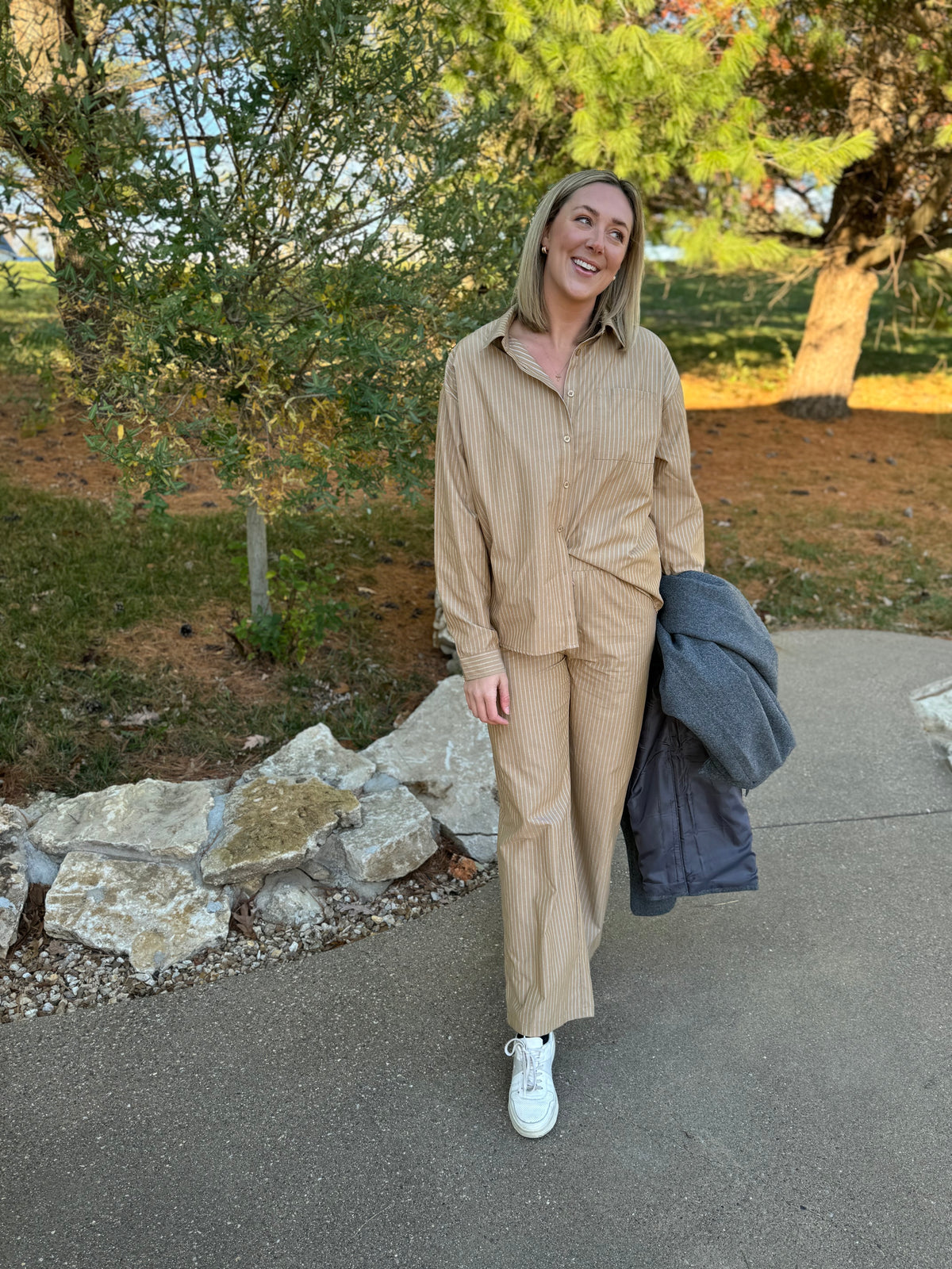 Camel Striped Woven Pants