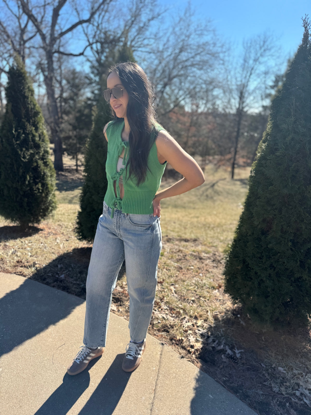 Green Tie Front Sweater Vest