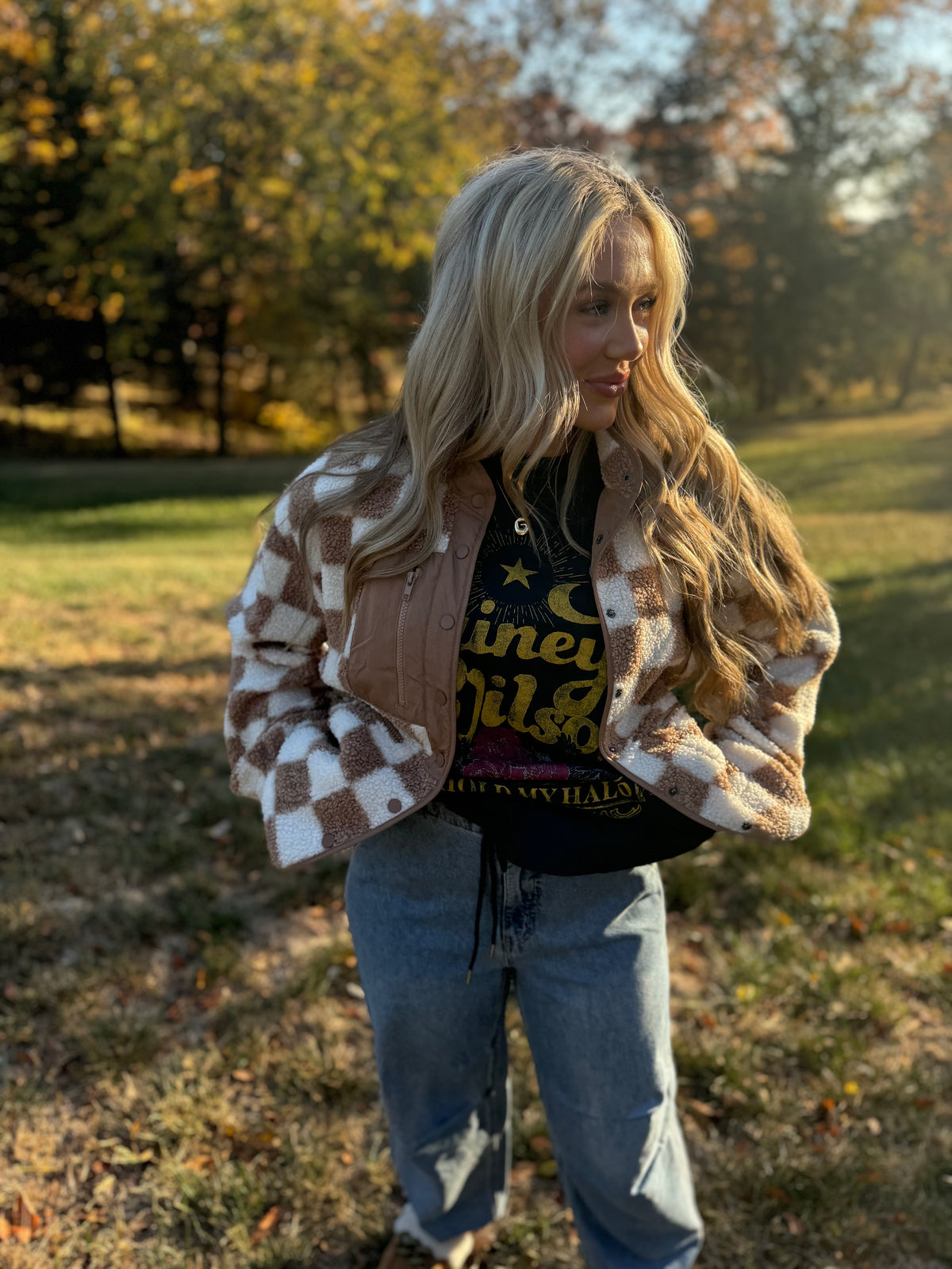 Taupe Checkered Fleece Jacket