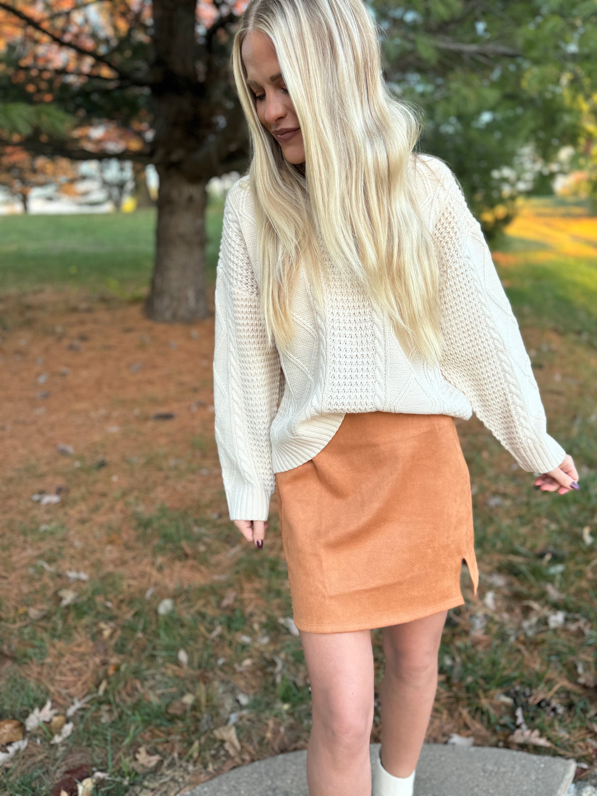 Camel Faux Suede Mini Skirt