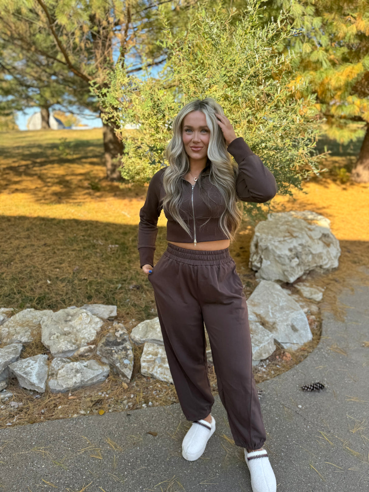 Chocolate Crop Jacket & Jogger Set