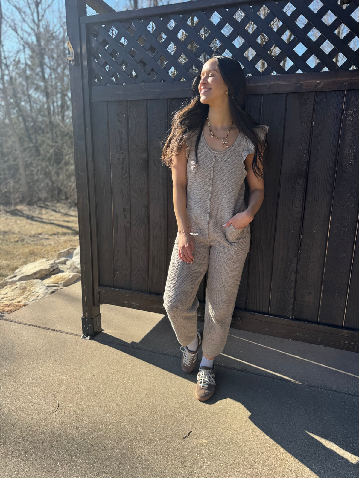 Ruffle Sleeve Knit Jumpsuit