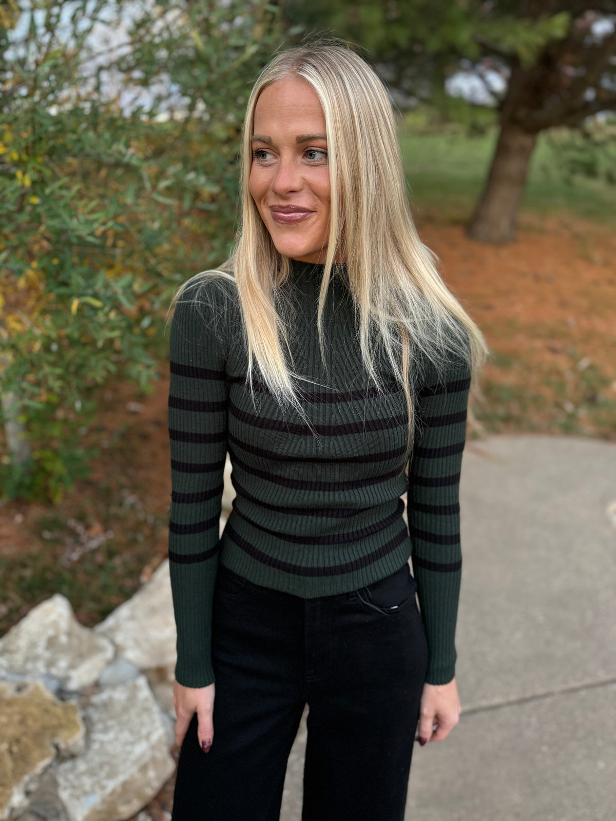 Hunter Green & Black Striped Sweater