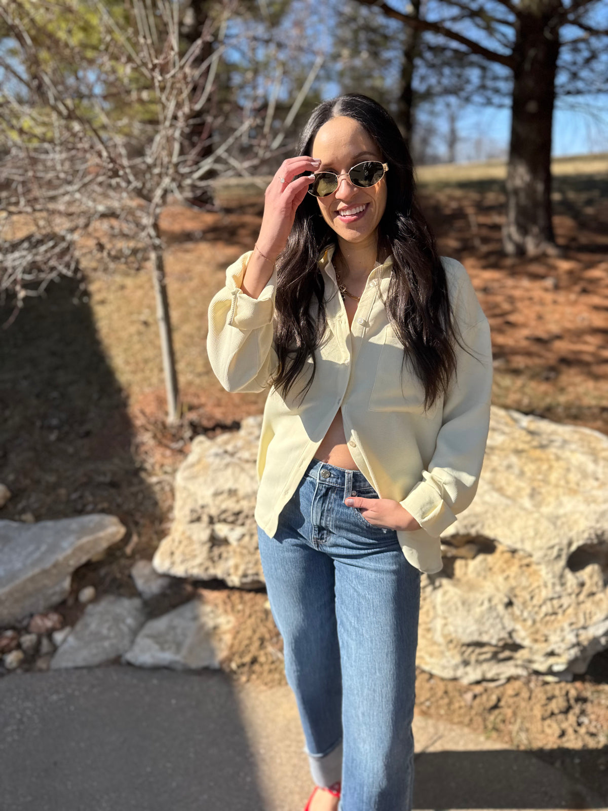 Butter Yellow Oversized Button Up Shirt