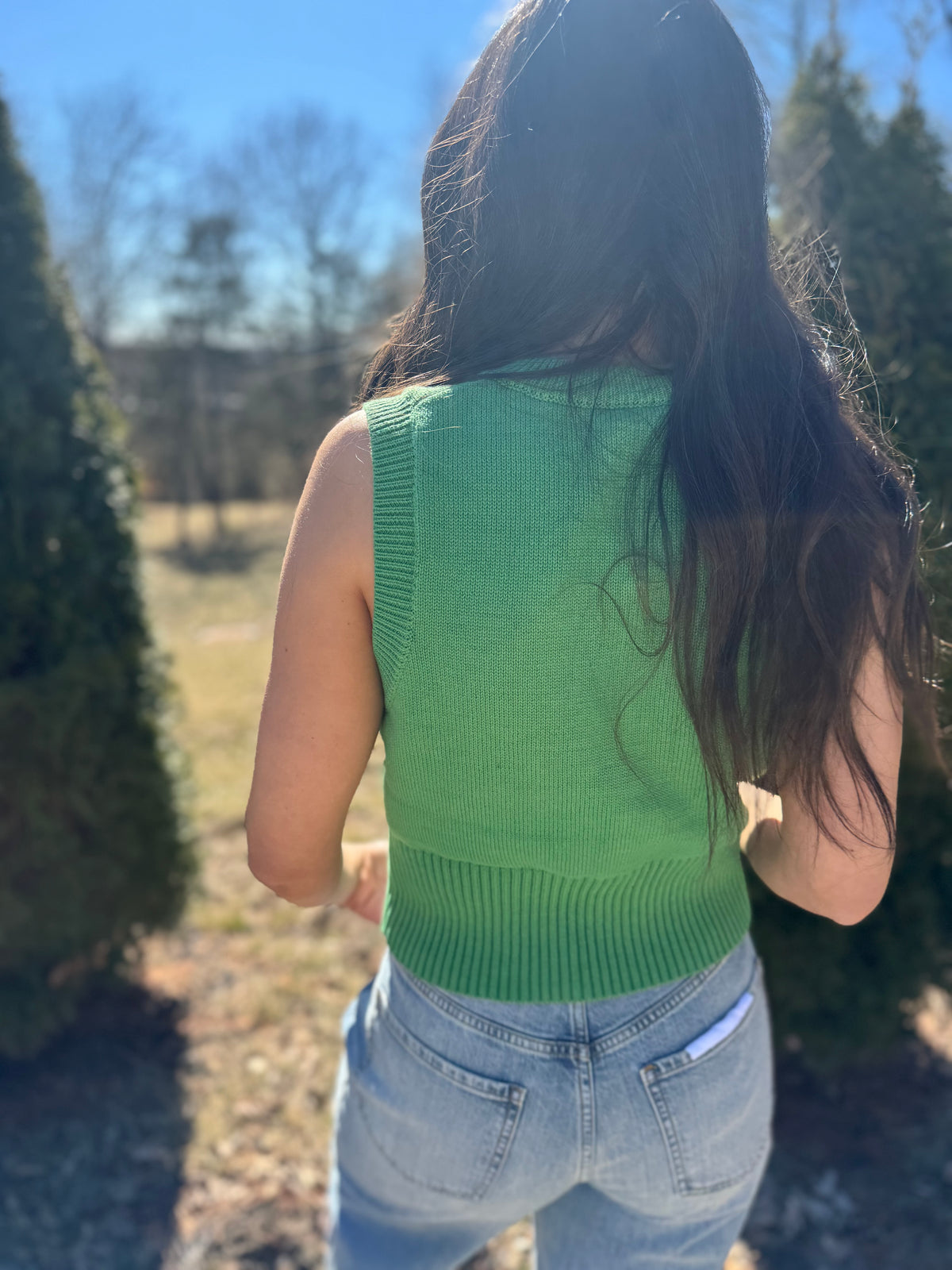 Green Tie Front Sweater Vest