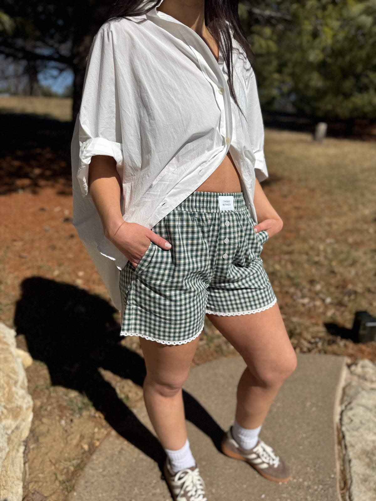 Green Plaid Lace Detail Boxer Shorts