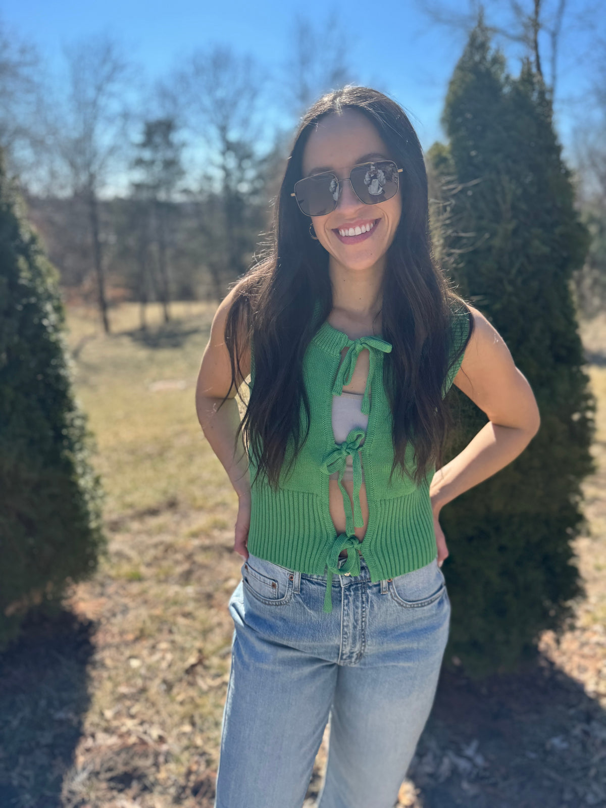 Green Tie Front Sweater Vest