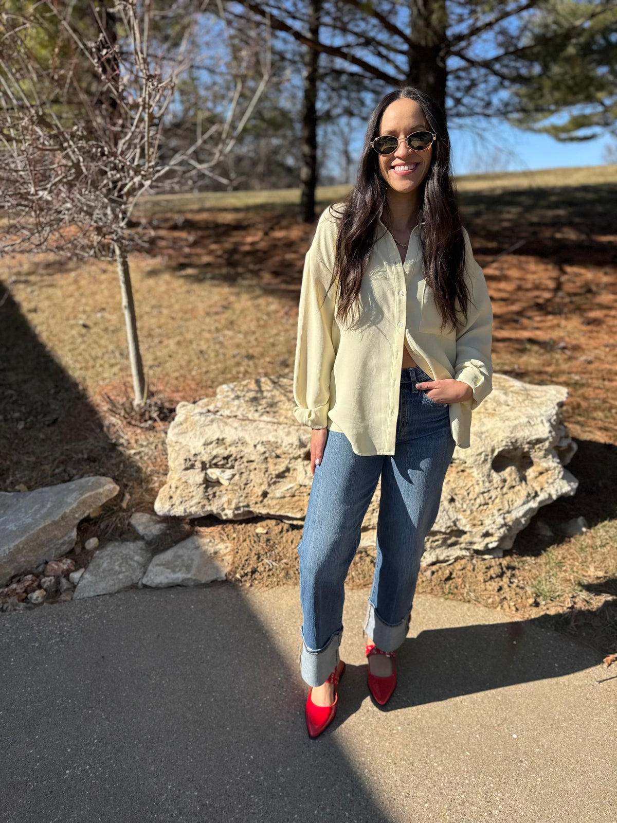 Butter Yellow Oversized Button Up Shirt