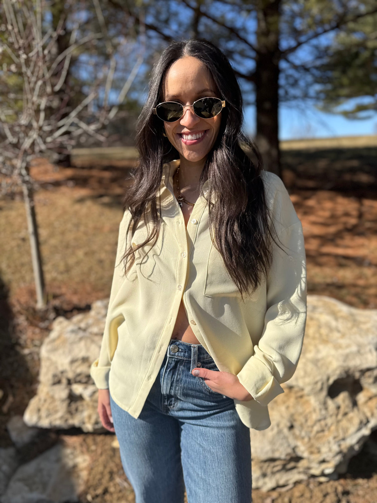 Butter Yellow Oversized Button Up Shirt