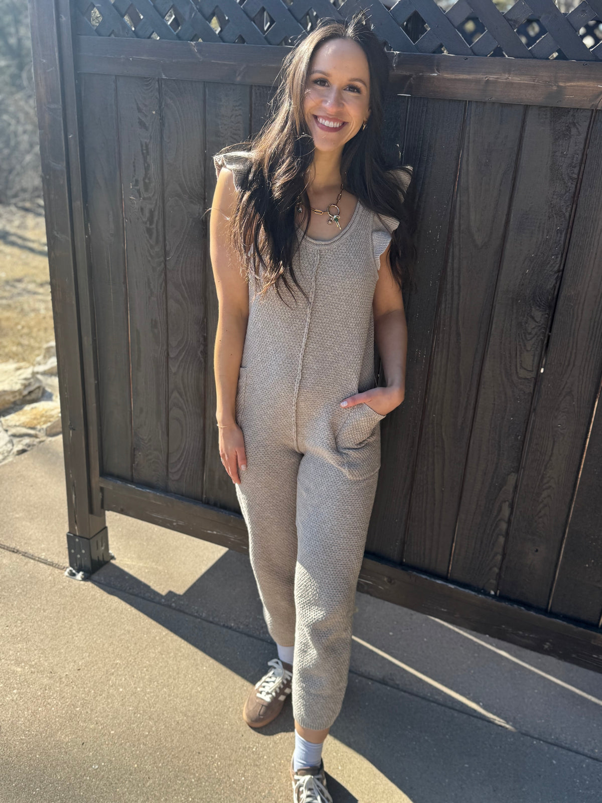 Ruffle Sleeve Knit Jumpsuit