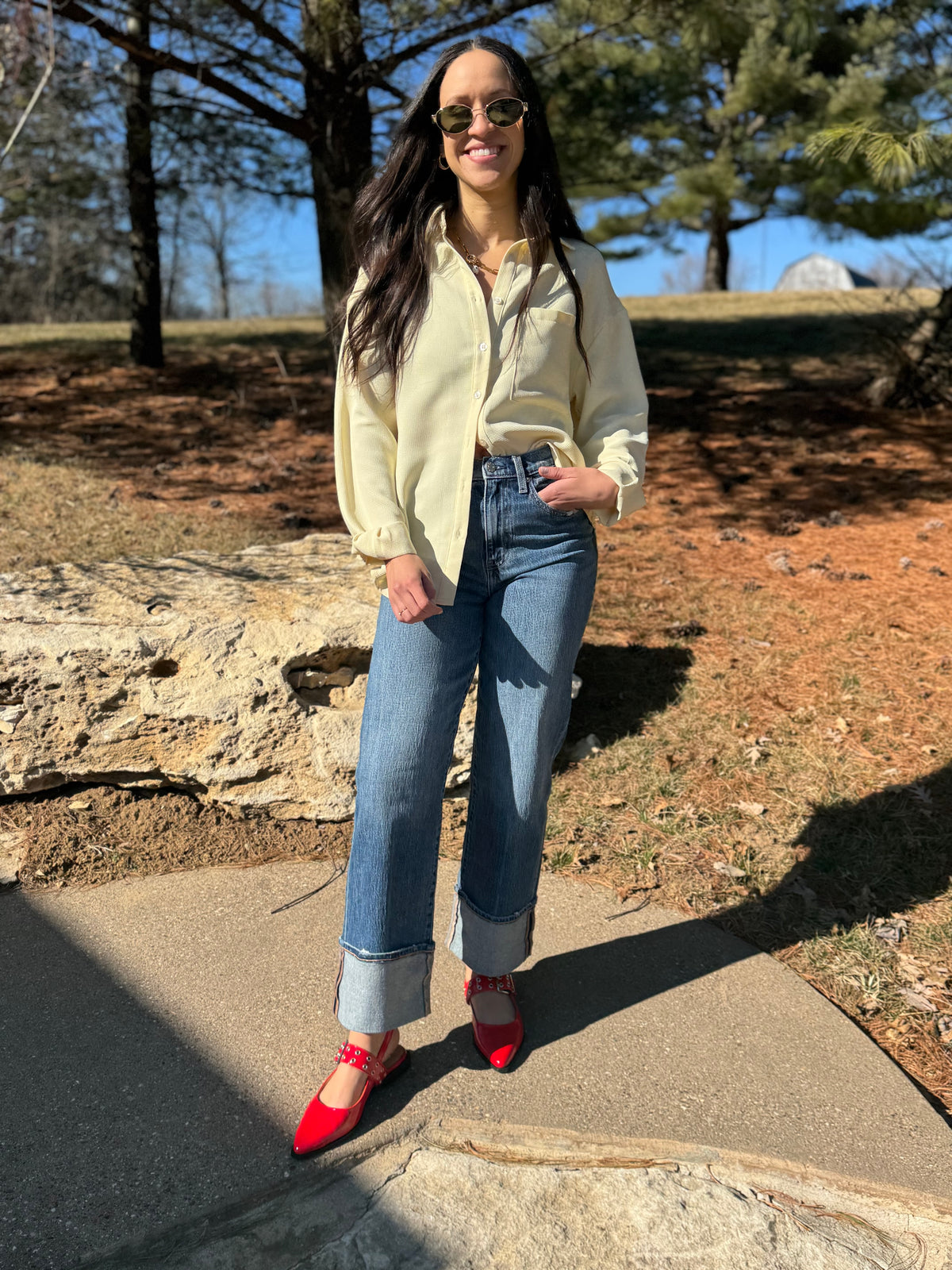 Butter Yellow Oversized Button Up Shirt