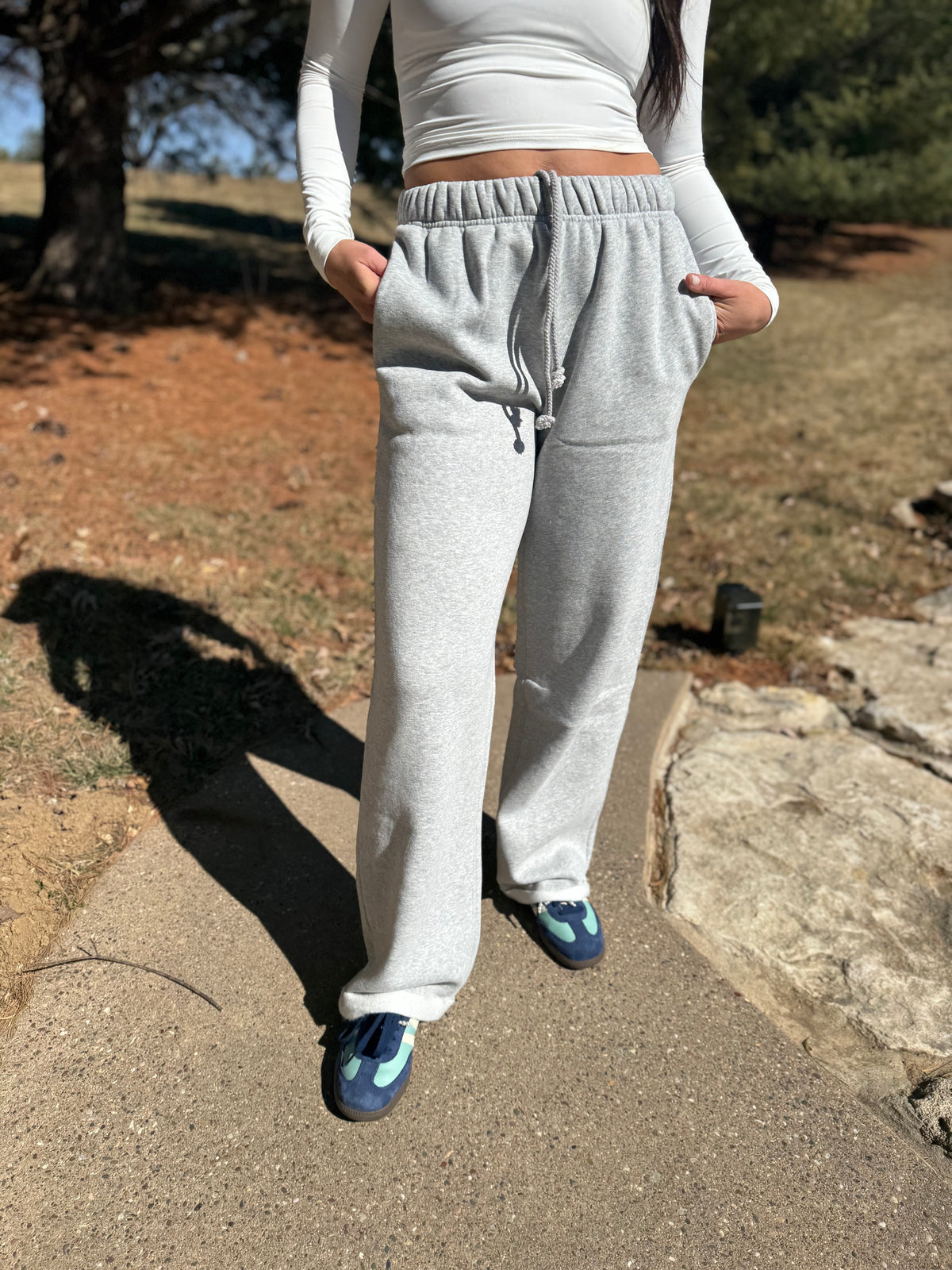 Heather Grey Wide Leg Fleece Sweatpants