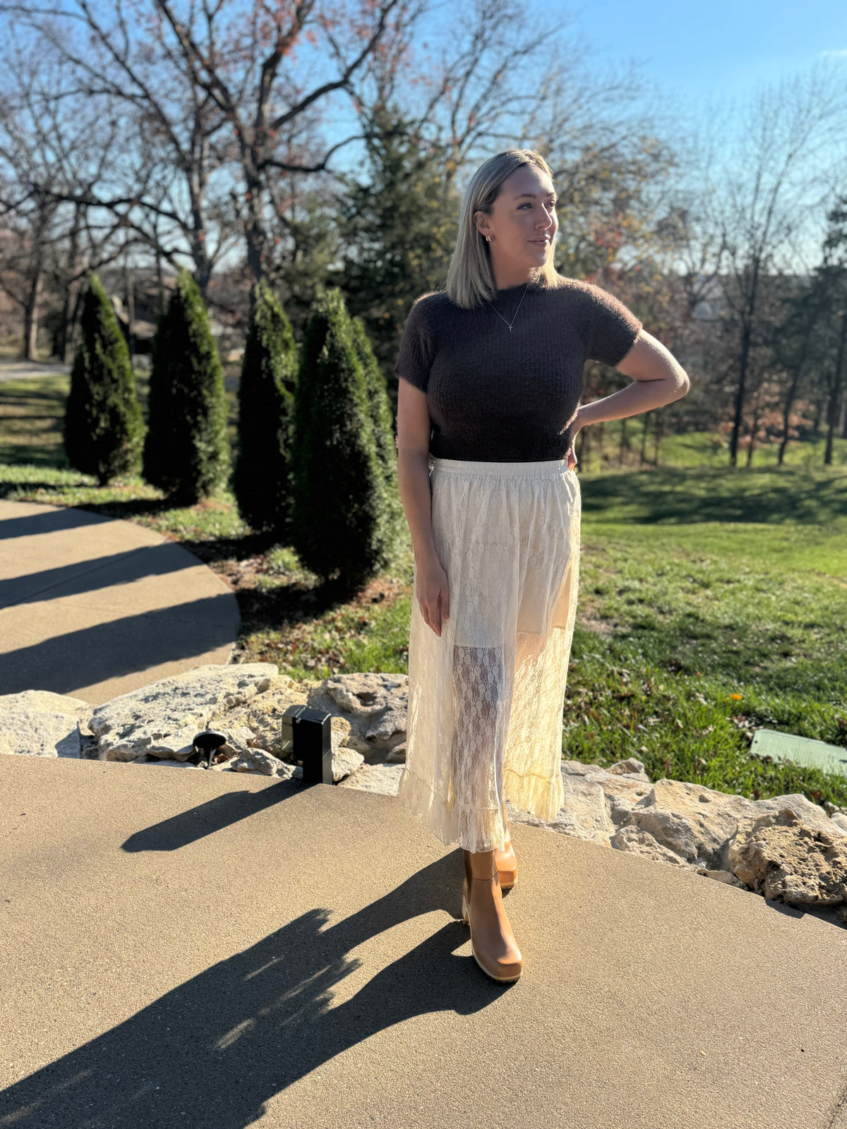 Cream Lace Midi Skirt