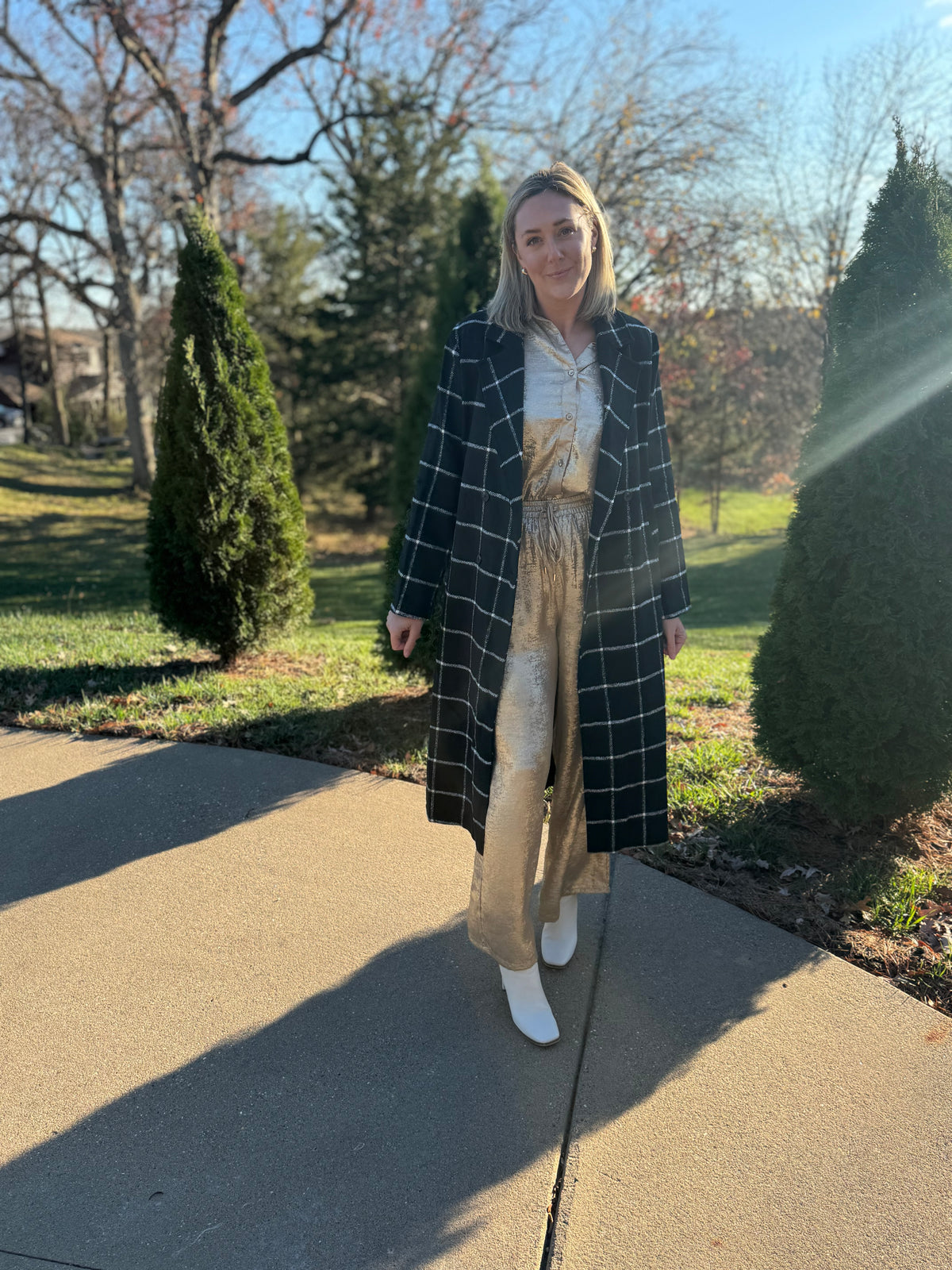 Black and White Double Breasted Coat