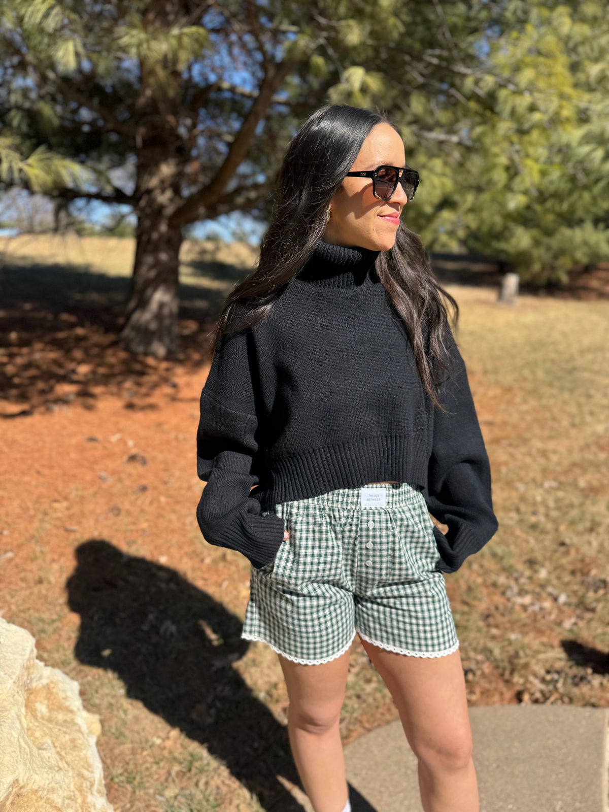 Green Plaid Lace Detail Boxer Shorts