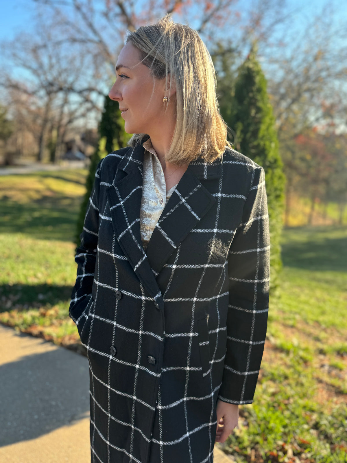 Black and White Double Breasted Coat