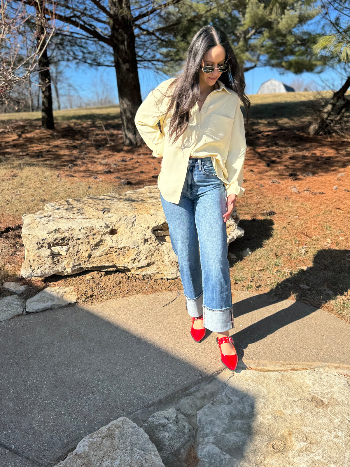 Butter Yellow Oversized Button Up Shirt