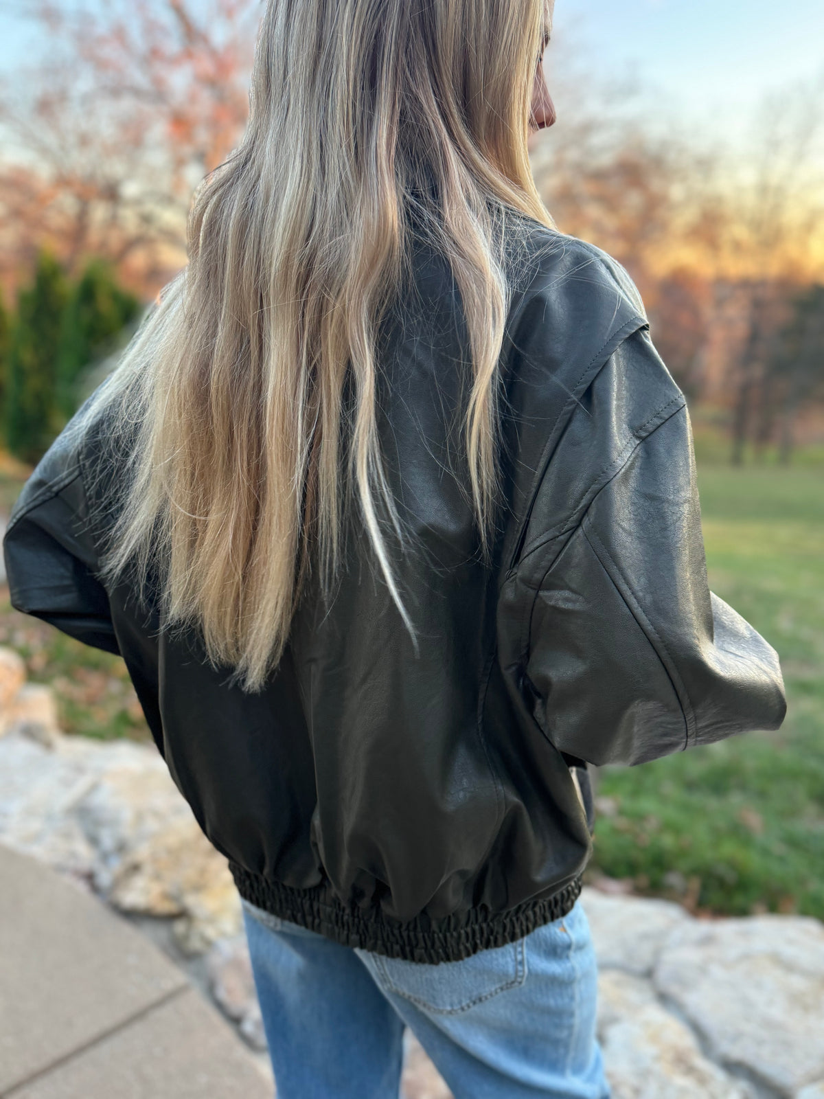 Dark Olive Vegan Leather Bomber Jacket