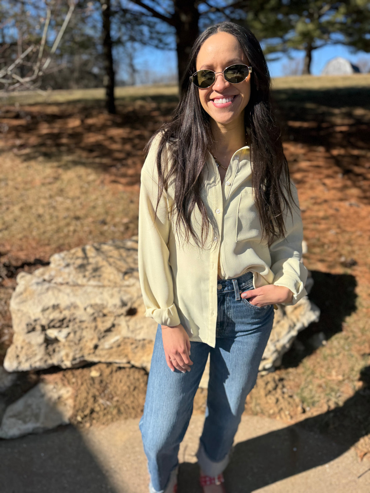 Butter Yellow Oversized Button Up Shirt