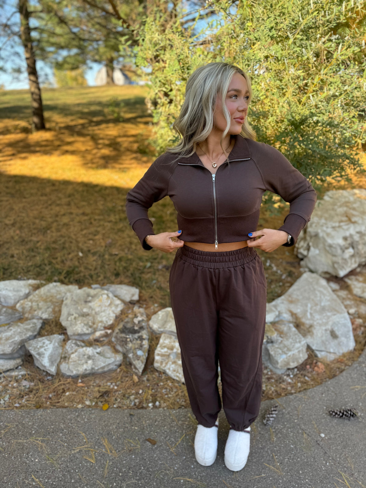 Chocolate Crop Jacket & Jogger Set