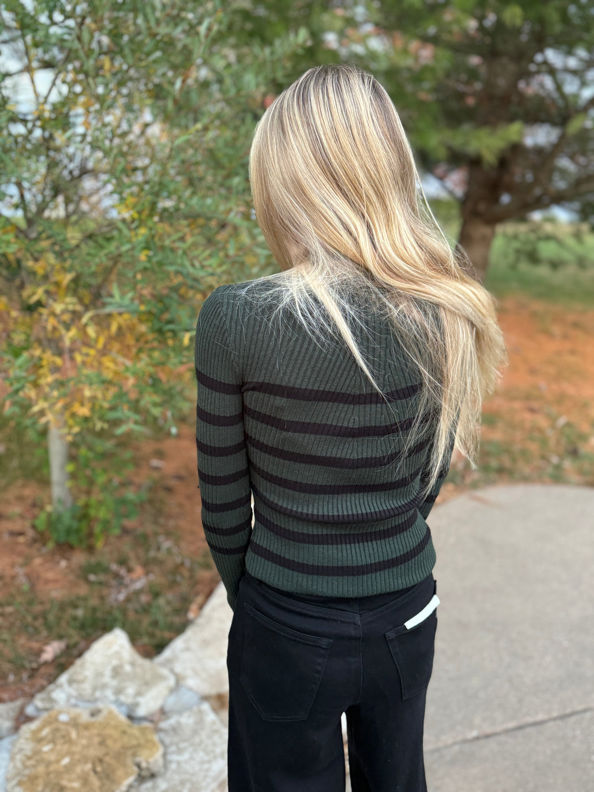 Hunter Green & Black Striped Sweater